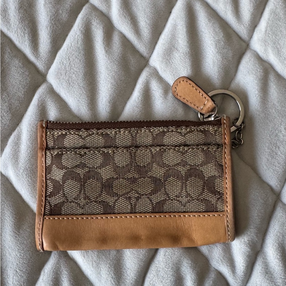 Coach Brown and Tan Signature Keychain Wallet